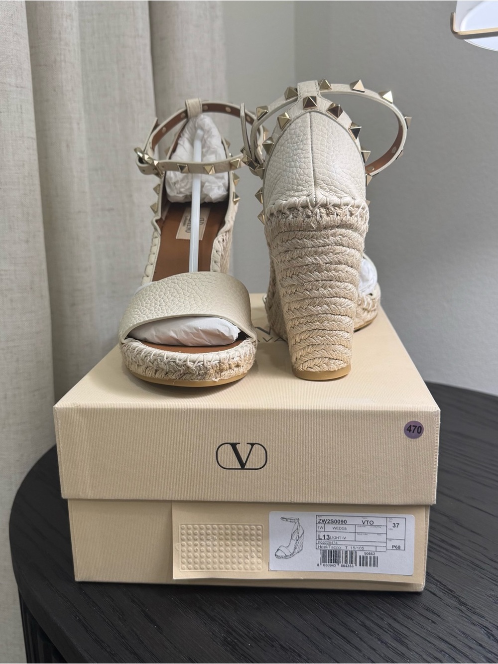 Valentino Garavani Rockstud Espadrille Wedge Sandals Ivory 37 - Picture 8 of 8